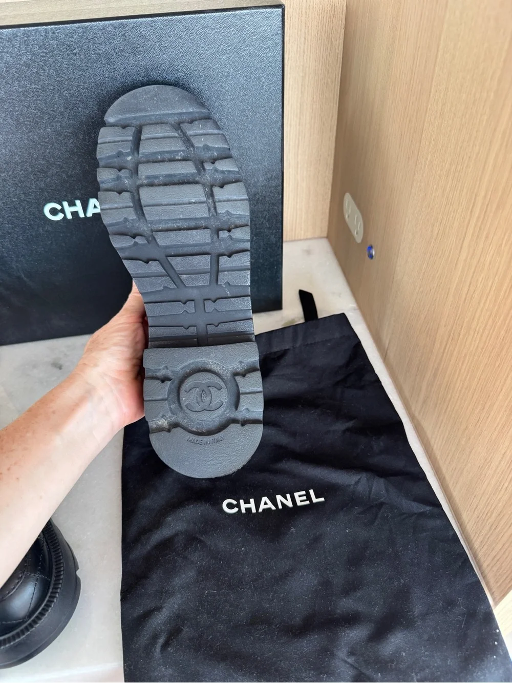 CHANEL Black Quilted Leather Loafers with Gold CC Hardware